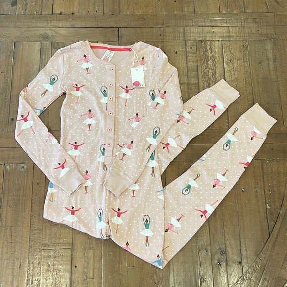 Mini Boden pink ballerina one piece long John pajamas nwt - Picture 1 of 5